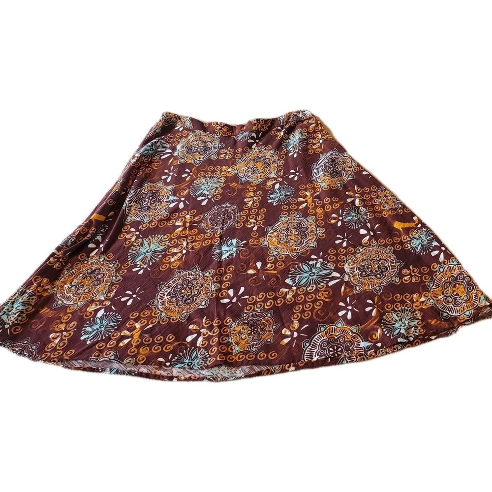 J.Jill A-Line Cotton Blend Floral Skirt Brown Lightweight Zip Sz 16 Vintage